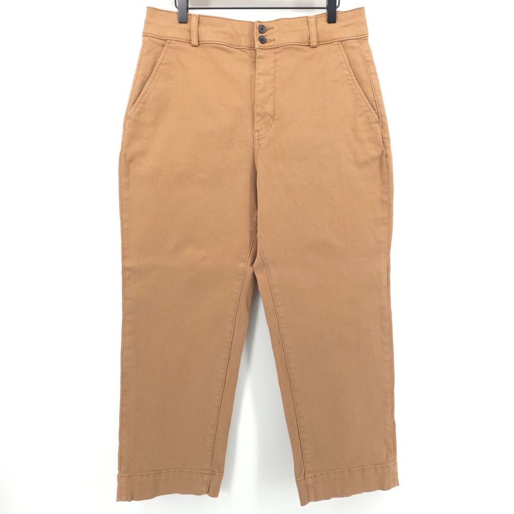 Everlane Womens Straight Leg Pant 14 Tan Organic Cotton High Rise Workwear